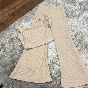 Beige Knit Two-Piece Set
